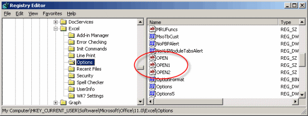 Registry showing entries for Add-ins that are selected