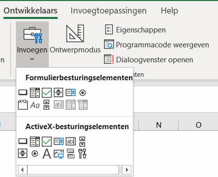 Besturingselementen in het lint
