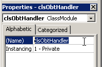 The properties window in the VBA Editor