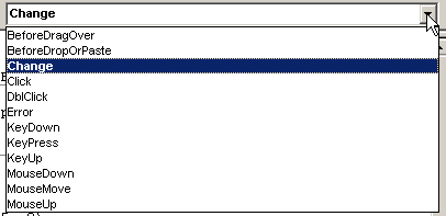 The list of events in the VBA Editor