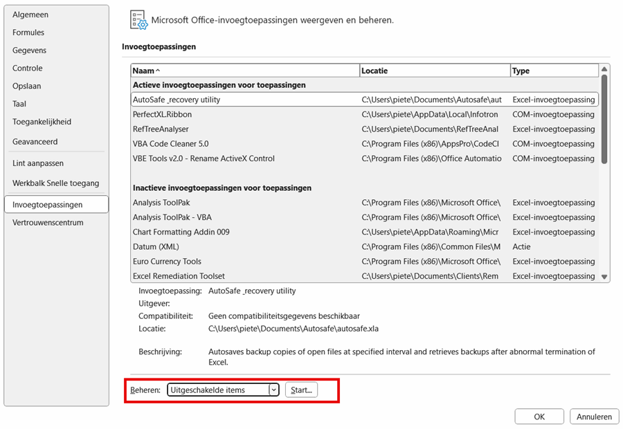 Uitgeschakelde Items in Excel