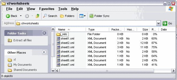 folder xl\worksheets showing its contents