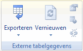 De groep Externe tabelgegevens op de tab Hulpmiddelen voor tabellen van het lint