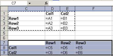 The actual result of a paste special transpose