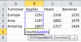 Using a name in a formula