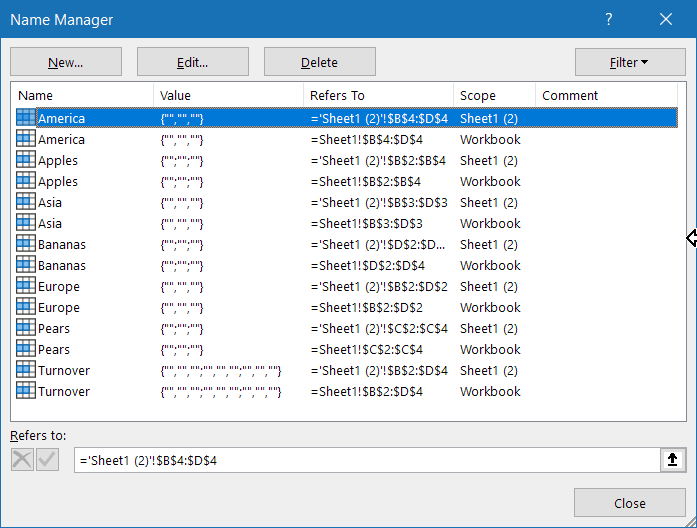 Name Manager showing copied names