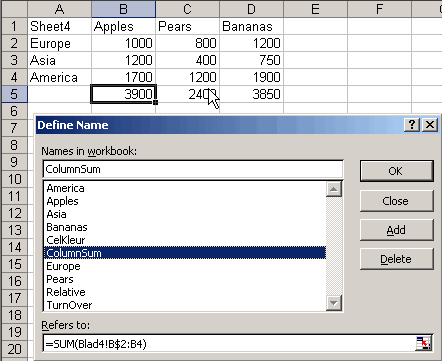 Sum of cells above using a relative name