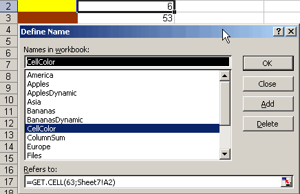 The GET.CELL function in a range name