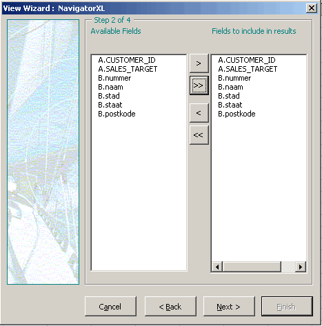 Step 2 of Insert View wizard: Select fields