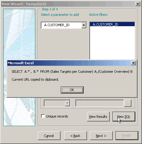 Options in Step 3 of Insert View wizard: preview SQL string built in wizard