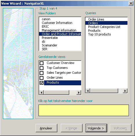 Stap 1 van de View wizard: Kies uit de beschikbare views