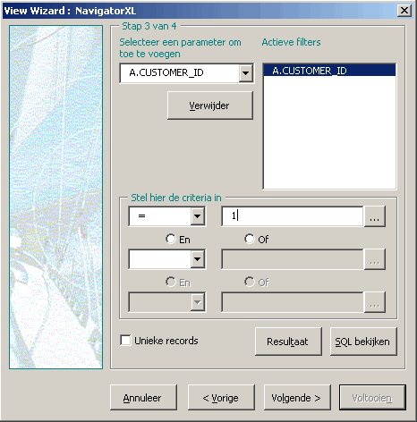 Stap 3 van de View wizard : Selecteer criteria