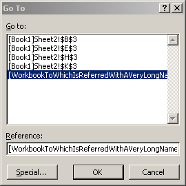 Excel Goto dialog not displaying the entire reference