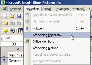 Schermafdruk die het menu Bewerken toont wanneer de shift knop wordt ingedrukt
