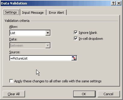 The Data Validation dialog