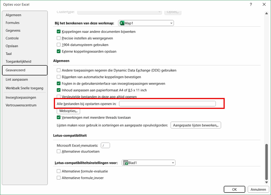 De Excel optie om alle bestanden in een bepaalde map te openen