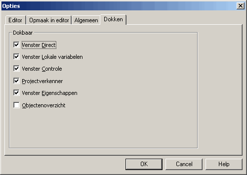 Het venster Docken van de VBA Editor