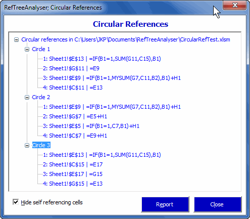 RefTreeAnalyser showing all circular references