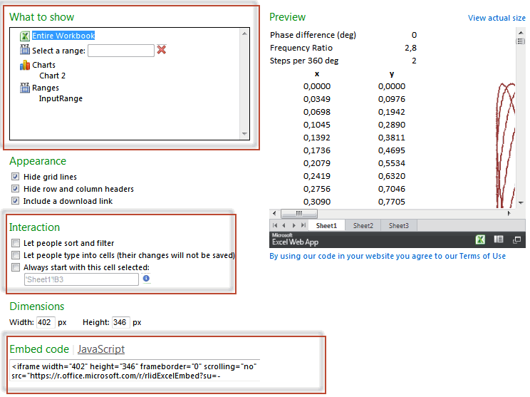 Customize embedded Excel workbook dialog