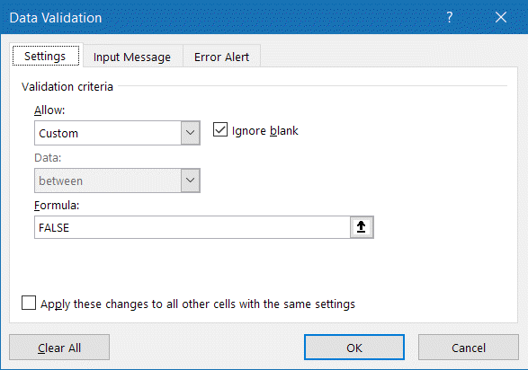 Data Validation settings to prevent changes