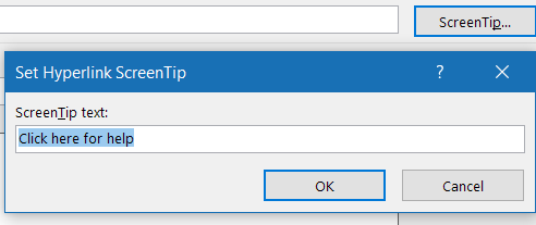 Link Screentip settings