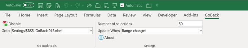 GoBack add-in for Excel