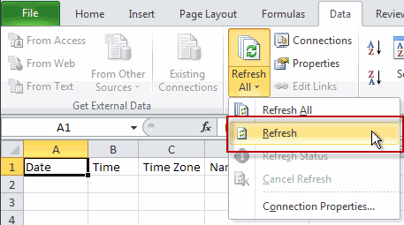Excel Refresh Button