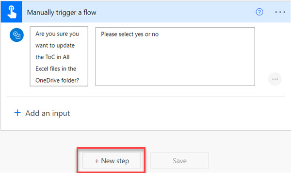 Click the New step button of the Power Automate flow