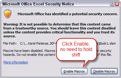 Enable macros dialog