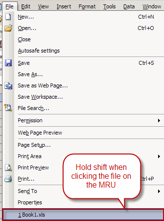 Clicking the file on the MRU