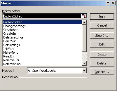 Macro dialog (Alt-F8 from within Excel)