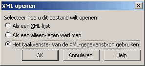 Excel vraagt wat er met het XML bestand moet worden gedaan