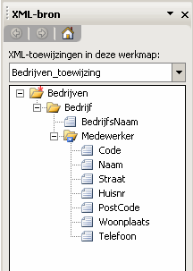 de structuur in het taakvenster XML-Bron