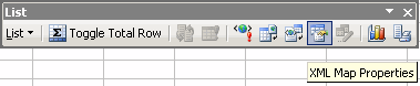 The Properties button on the List toolbar in Excel 2003