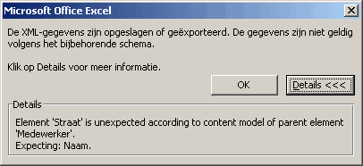 foutmelding na verwijderen van een kolom en exporteren van de XML lijst