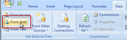 Inserting a web query in Exccel 2007